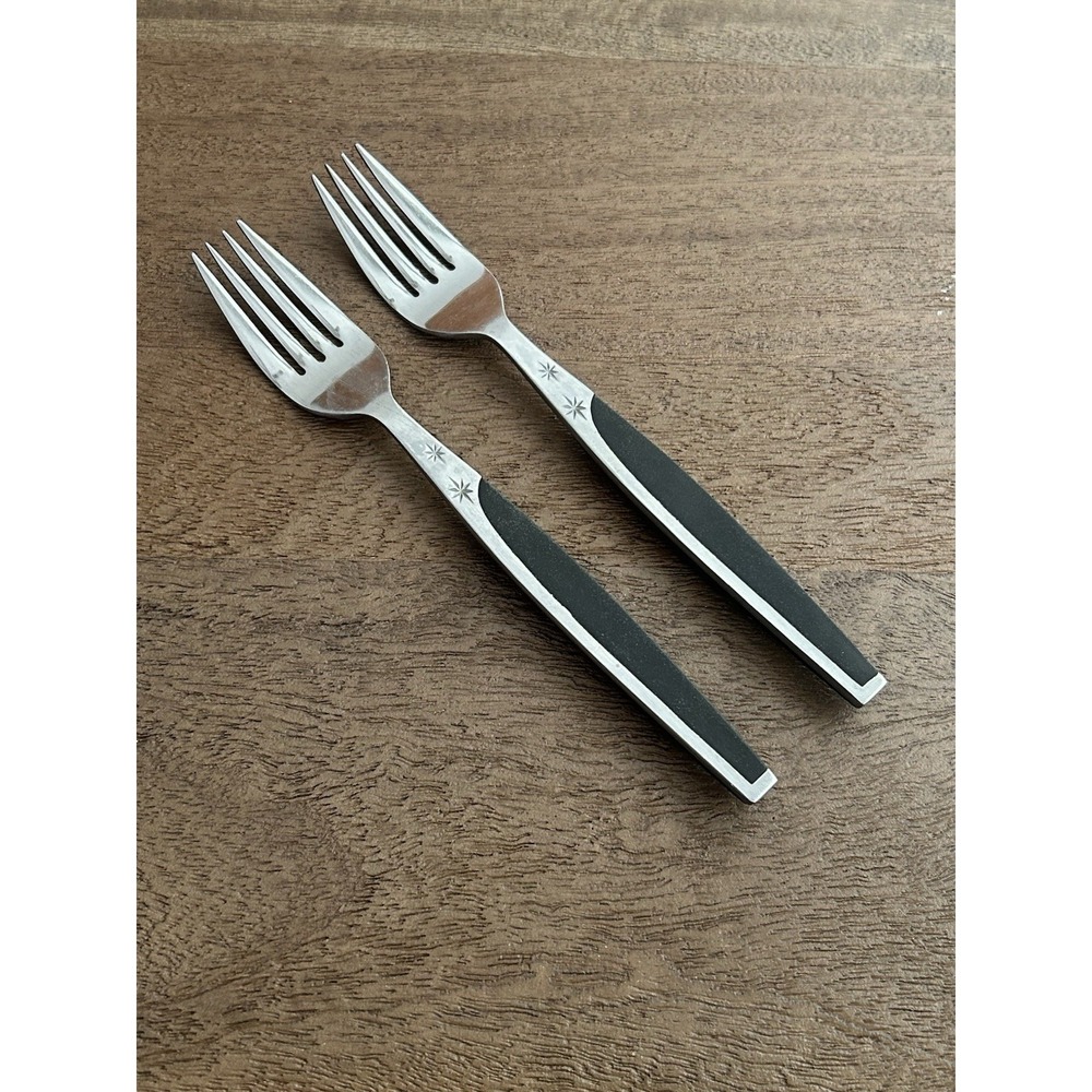 Vintage Mar-Crest Ebony 2 Dinner Forks MCFMCF3 Stainless Atomic Starburst‎ Japan